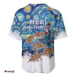 New Zealand Christmas Baseball Jersey Shirt Kiwis Santa Sleigh Starry Night Style