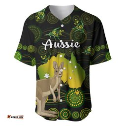 Custom Personalised Australia Baseball Jersey Shirt Golden Wattle Mix Kangaroo And Map