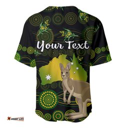 Custom Personalised Australia Baseball Jersey Shirt Golden Wattle Mix Kangaroo And Map
