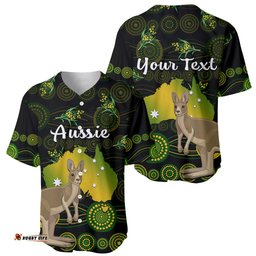 Custom Personalised Australia Baseball Jersey Shirt Golden Wattle Mix Kangaroo And Map
