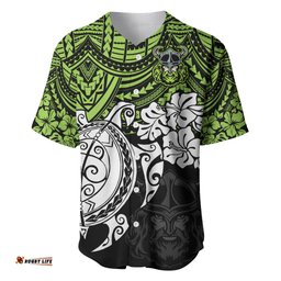 Custom Raiders Rugby Baseball Jersey Shirt Canberra Hibiscus and Turtle With Polynesian Pattern