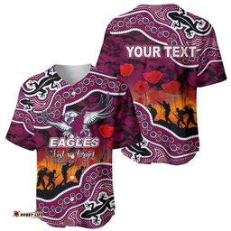 Custom Personalised Anzac Day NRL Sea Eagles Baseball Jersey Shirt Aboriginal Lizard Patterns