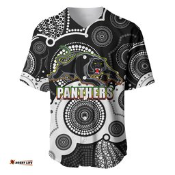 Custom Personalised And Number Panthers NRL Baseball Jersey Shirt Aboriginal Patterns