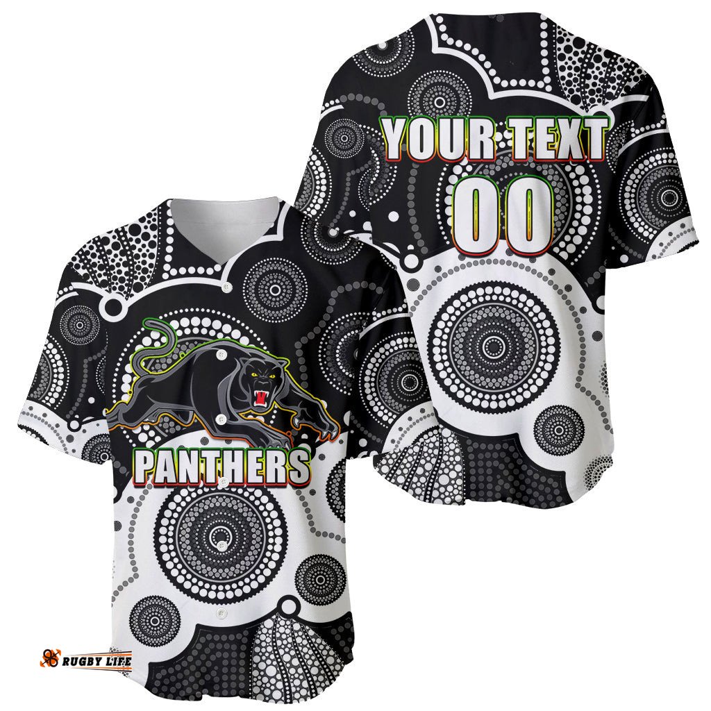 Custom Personalised And Number Panthers NRL Baseball Jersey Shirt Aboriginal Patterns