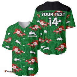 Custom Text And Number Rabbitohs Rugby Baseball Jersey Shirt Polynesian Tribal Mix Tropical Hawaiian Style