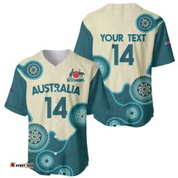 Custom Australia Boomers Baseball Jersey Shirt Aboriginal With Marble Pattern Cyan