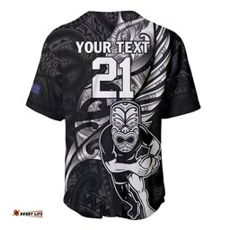 Custom New Zealand Maori Rugby Baseball Jersey Shirt Rarauhe Pango Silver Fern Manaia