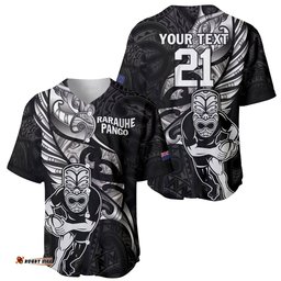 Custom New Zealand Maori Rugby Baseball Jersey Shirt Rarauhe Pango Silver Fern Manaia