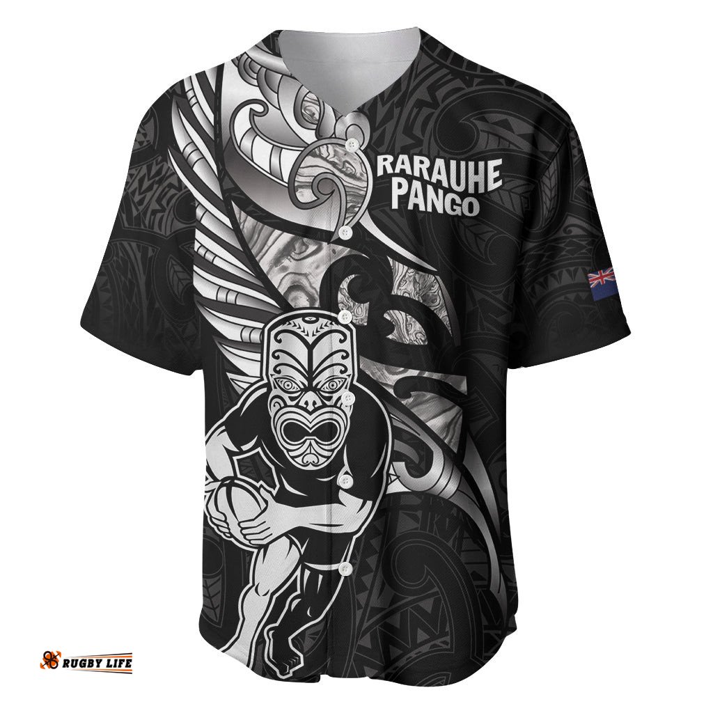 Custom New Zealand Maori Rugby Baseball Jersey Shirt Rarauhe Pango Silver Fern Manaia