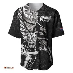 Custom New Zealand Maori Rugby Baseball Jersey Shirt Rarauhe Pango Silver Fern Manaia