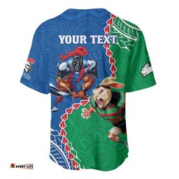 Personalised Rabbitohs And Knights Rugby Baseball Jersey Shirt Aboriginal Mix Polynesian Pattern