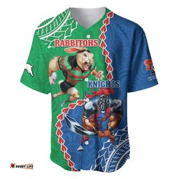 Personalised Rabbitohs And Knights Rugby Baseball Jersey Shirt Aboriginal Mix Polynesian Pattern