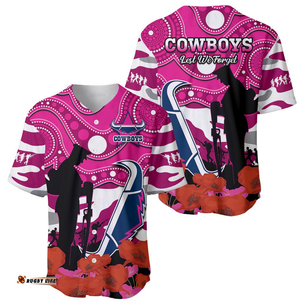 Cowboys Rugby ANZAC Baseball Jersey Shirt Poppy Mix Aboriginal Magenta Version 06