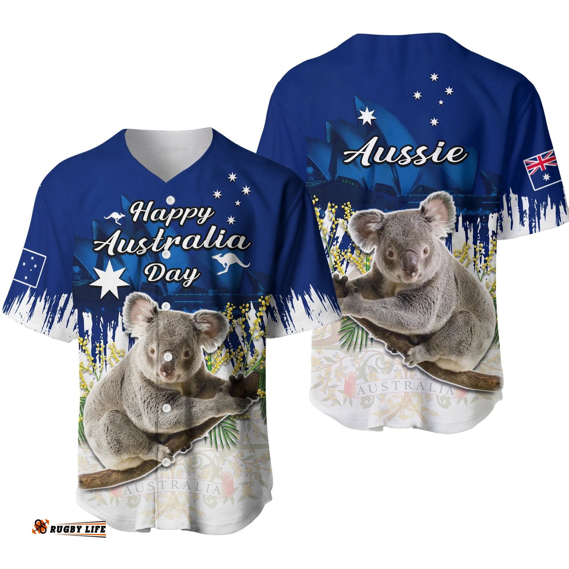 Australia Day Baseball Jersey Shirt Koala Sydney Opera House Flag Color Ver.01