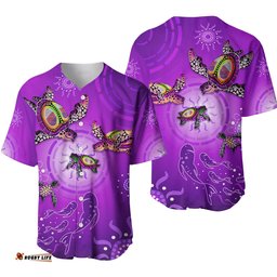 Australian Aboriginal Baseball Jersey Shirt Happy Turtle Family Version Purple