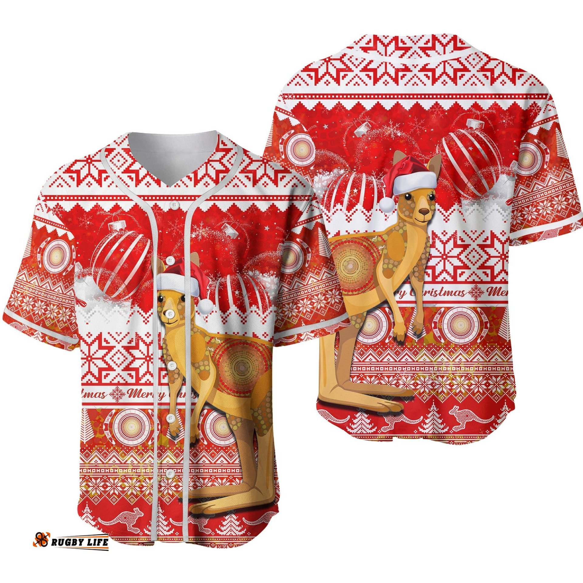 Australia Baseball Jersey Shirt Kangaroo Aboriginal Painting Merry Christmas Ver.02