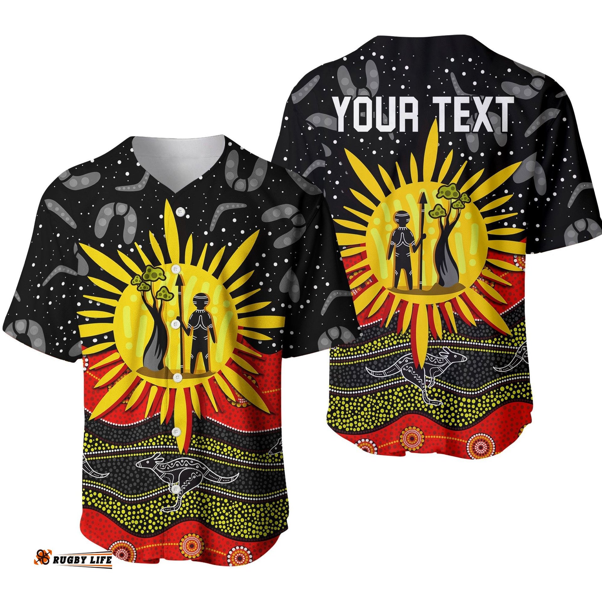 Custom Personalised Aboriginal Flag Baseball Jersey Shirt Energetic Aussie