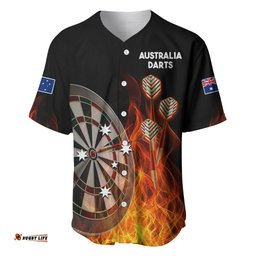 Australia Darts Fire Burning Black Style Baseball Jersey Shirt
