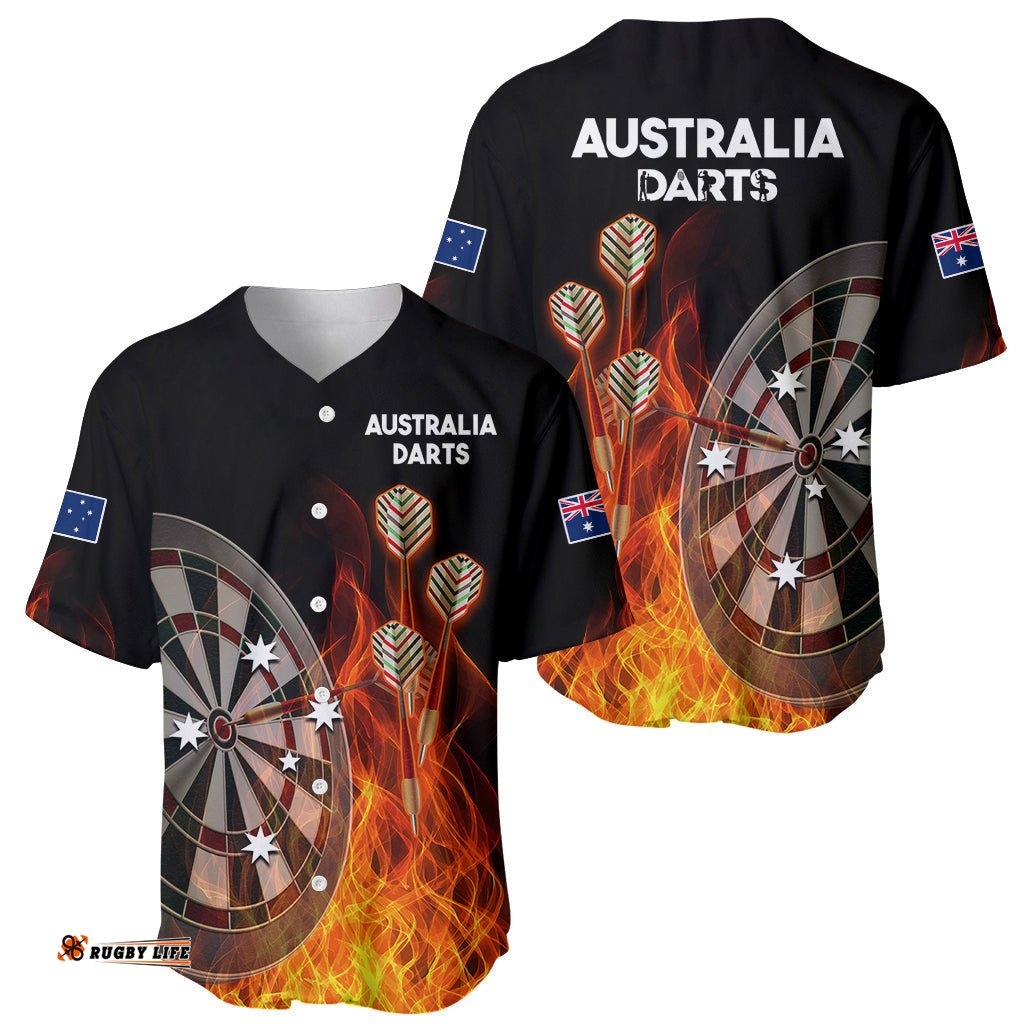 Australia Darts Fire Burning Black Style Baseball Jersey Shirt