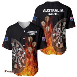 Australia Darts Fire Burning Black Style Baseball Jersey Shirt