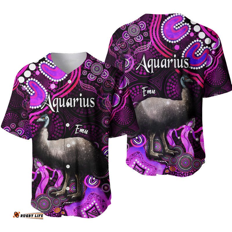 Australian Astrology Baseball Jersey Shirt Aquarius Emu Glider Zodiac Aboriginal Vibes Pink