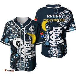 Carlton Football NAIDOC Baseball Jersey Shirt Blues For Our Elders Indigenous Art Ver.02