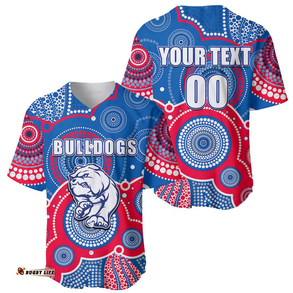 Custom Personalised And Number Bulldogs AFL Baseball Jersey Shirt Aboriginal Patterns 09