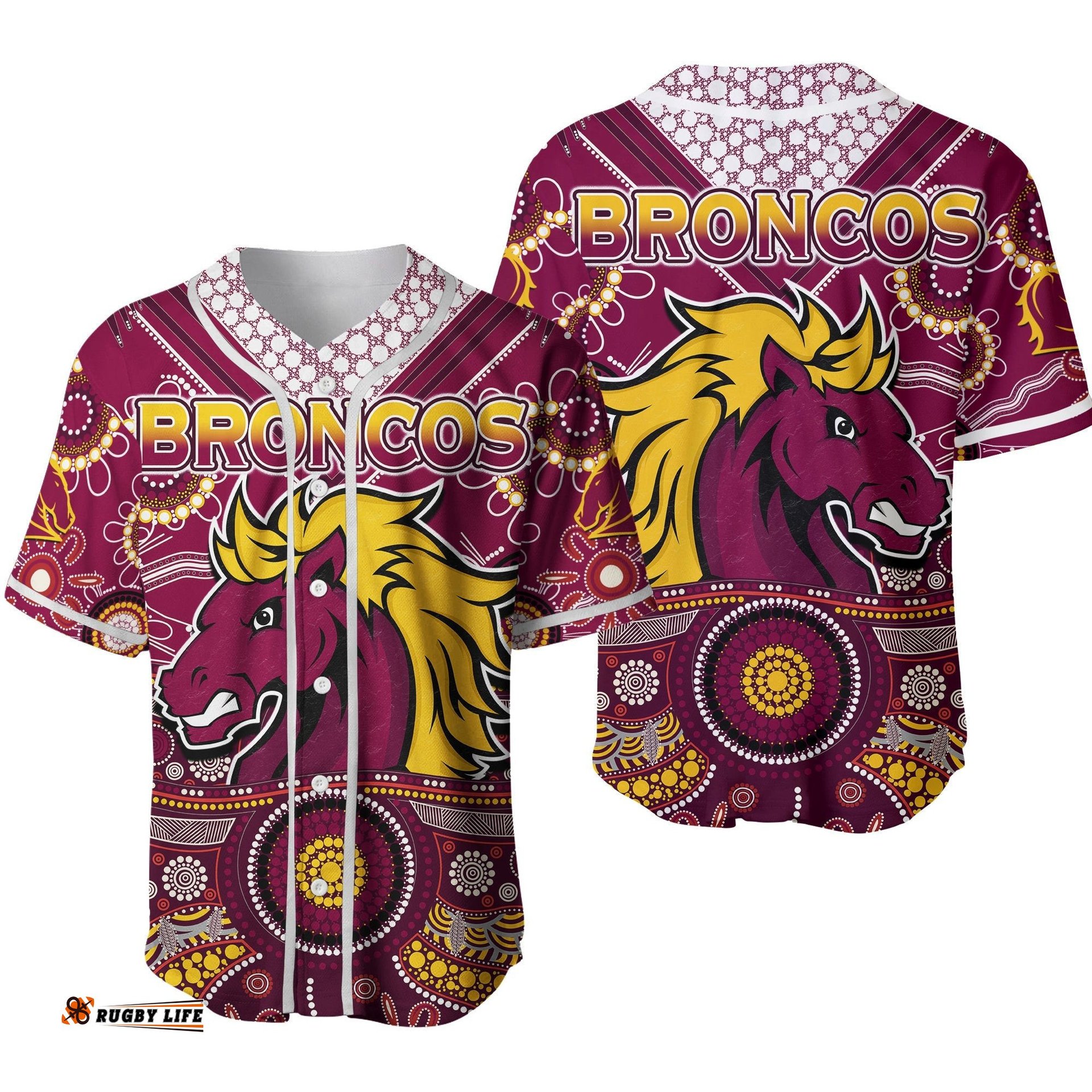 Broncos Rugby Baseball Jersey Shirt Indigenous Pattern Artsy Strip Ver.02