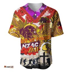 Personalised Broncos ANZAC Day Baseball Jersey Shirt Aboriginal Rising Sun