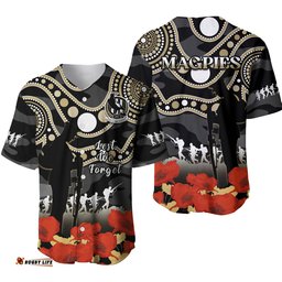 Collingwood Football ANZAC Baseball Jersey Shirt Aboriginal Mix Poppy Camouflage Ver.01