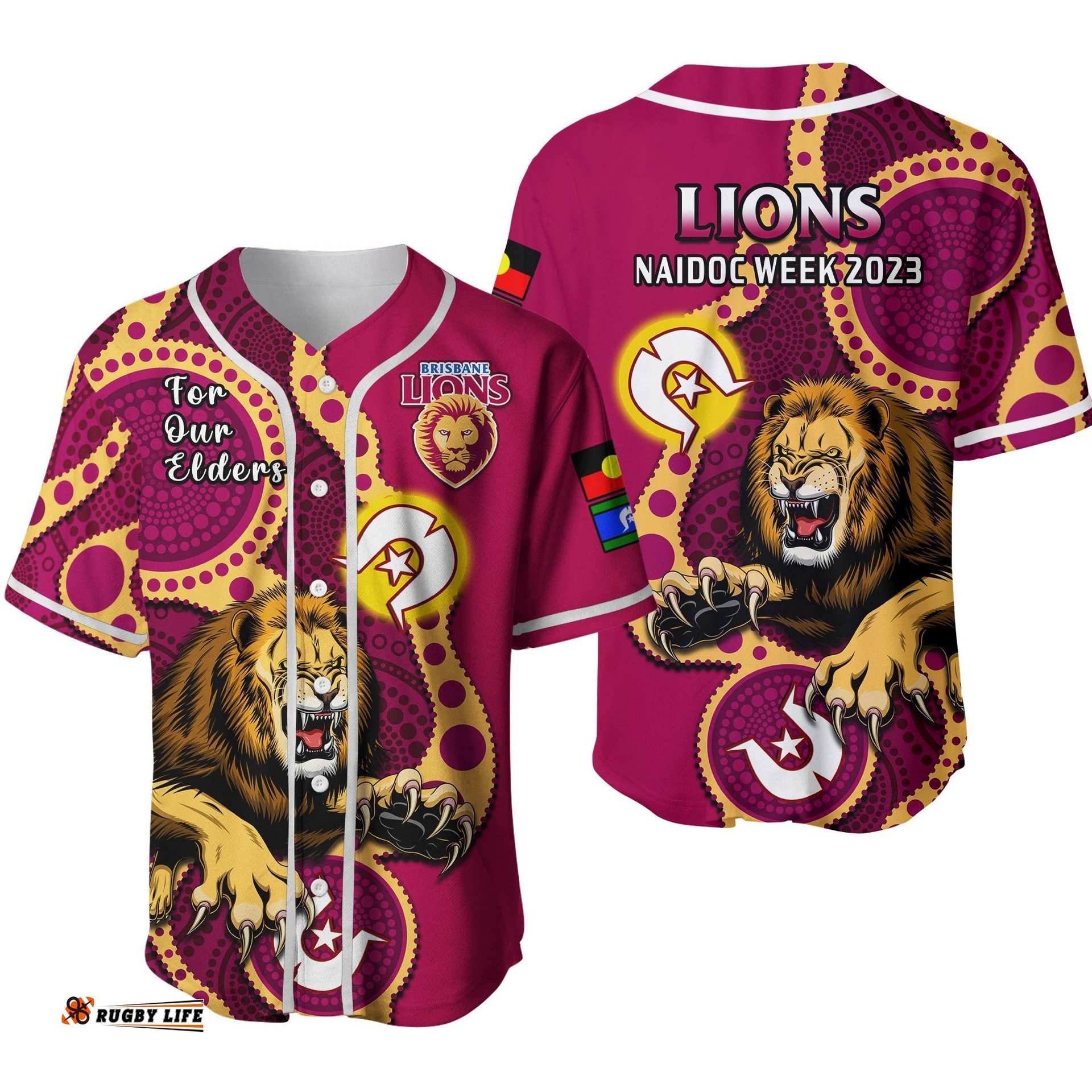 Brisbane Lions Football NAIDOC Baseball Jersey Shirt For Our Elders Indigenous Art Ver.02