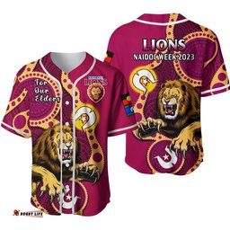 Brisbane Lions Football NAIDOC Baseball Jersey Shirt For Our Elders Indigenous Art Ver.02