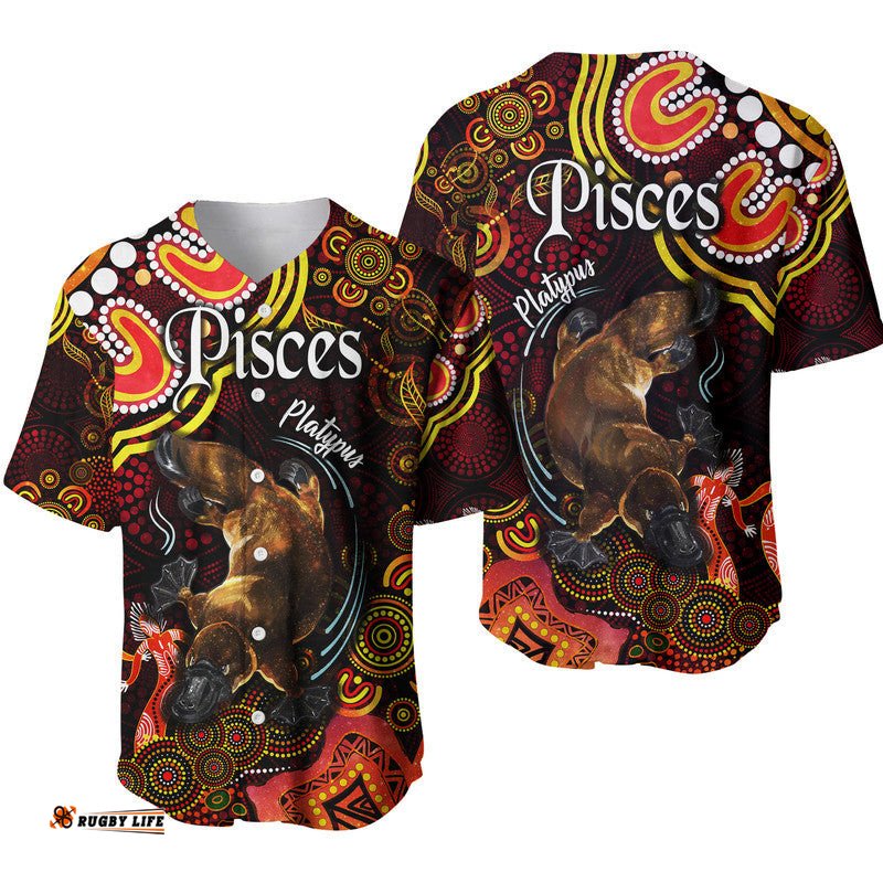 Australian Astrology Baseball Jersey Shirt Pisces Platypus Zodiac Aboriginal Vibes Red