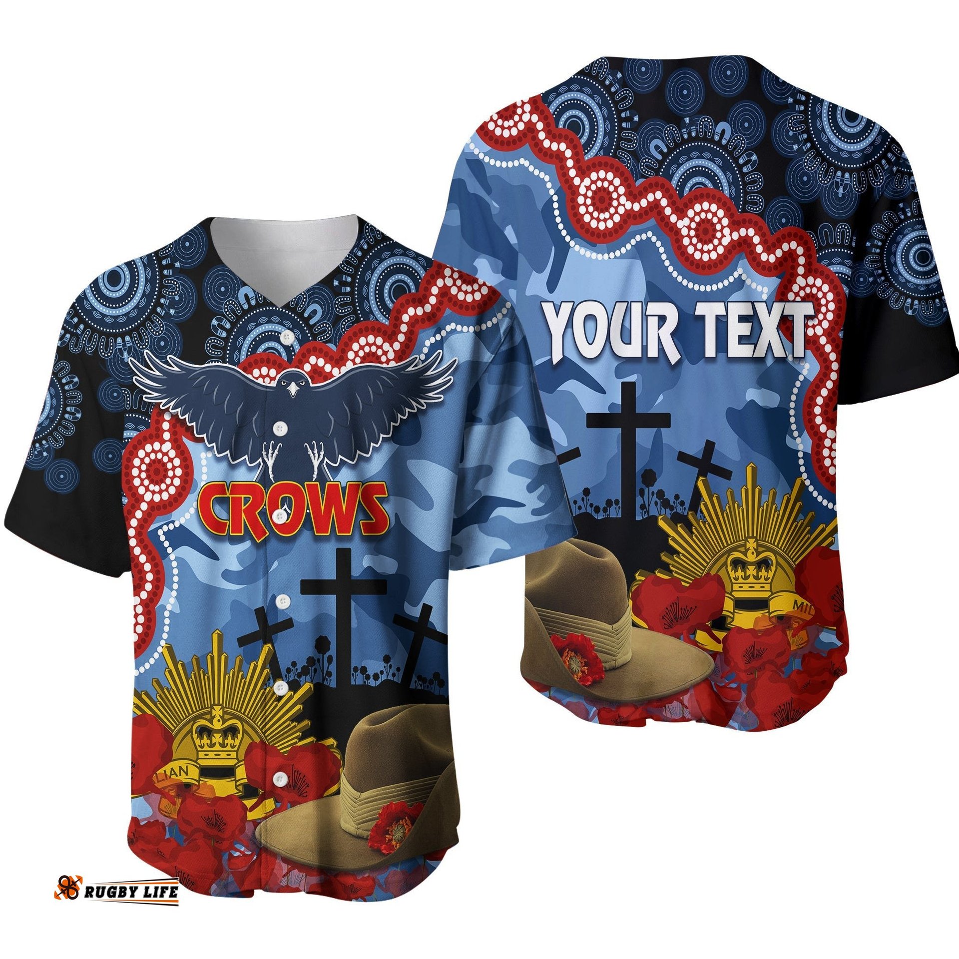 Crows Football ANZAC Baseball Jersey Shirt Aboriginal Mix Slouch Hat