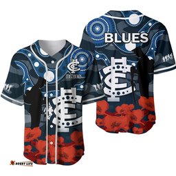Carlton Football ANZAC Baseball Jersey Shirt Blues Aboriginal Mix Poppy Camouflage Ver.02