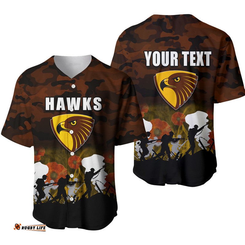 Custom Personalised AFL Anzac Day Baseball Jersey Shirt Hawks Army Style