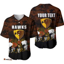 Custom Personalised AFL Anzac Day Baseball Jersey Shirt Hawks Army Style