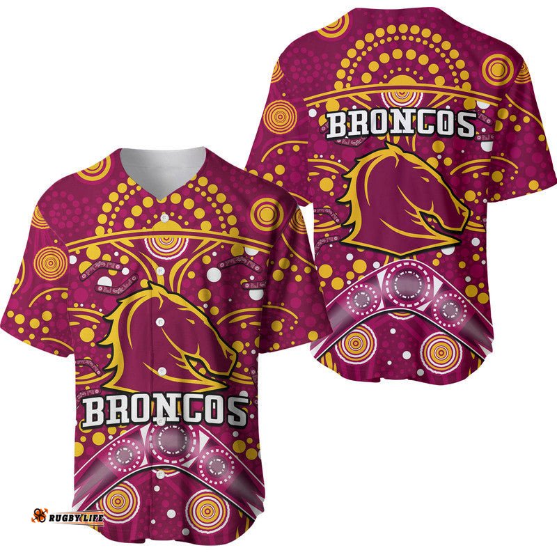 Broncos Rugby Baseball Jersey Shirt Boomerang Indigenous Dots