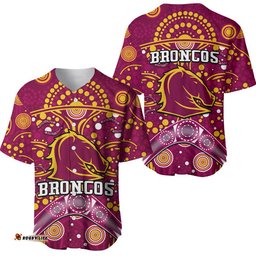 Broncos Rugby Baseball Jersey Shirt Boomerang Indigenous Dots