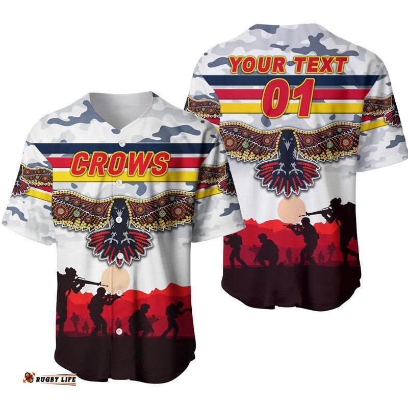 Custom Personalised Adelaide Crows ANZAC Baseball Jersey Shirt Simple Style White