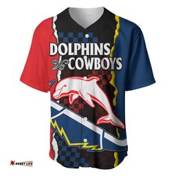 NRL Combine Dolphins and Cowboys Baseball Jersey Shirt