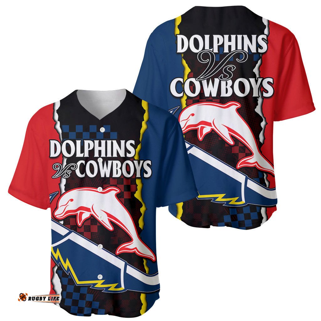 NRL Combine Dolphins and Cowboys Baseball Jersey Shirt