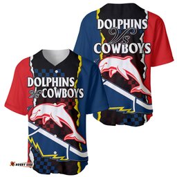NRL Combine Dolphins and Cowboys Baseball Jersey Shirt
