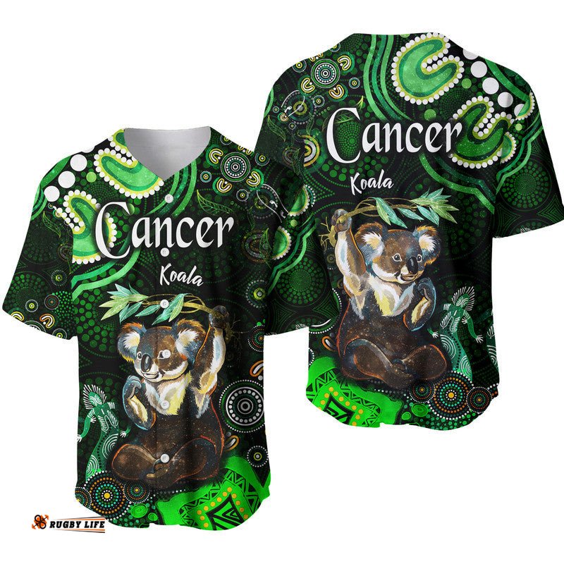Australian Astrology Baseball Jersey Shirt Cancer Koala Zodiac Aboriginal Vibes Green