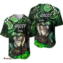 Australian Astrology Baseball Jersey Shirt Cancer Koala Zodiac Aboriginal Vibes Green