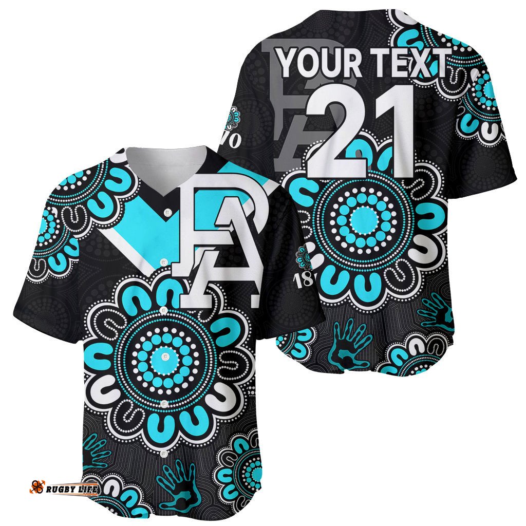 Custom Personalised AFL Port Adelaide Power 1870 Aboriginal Baseball Jersey Shirt 01