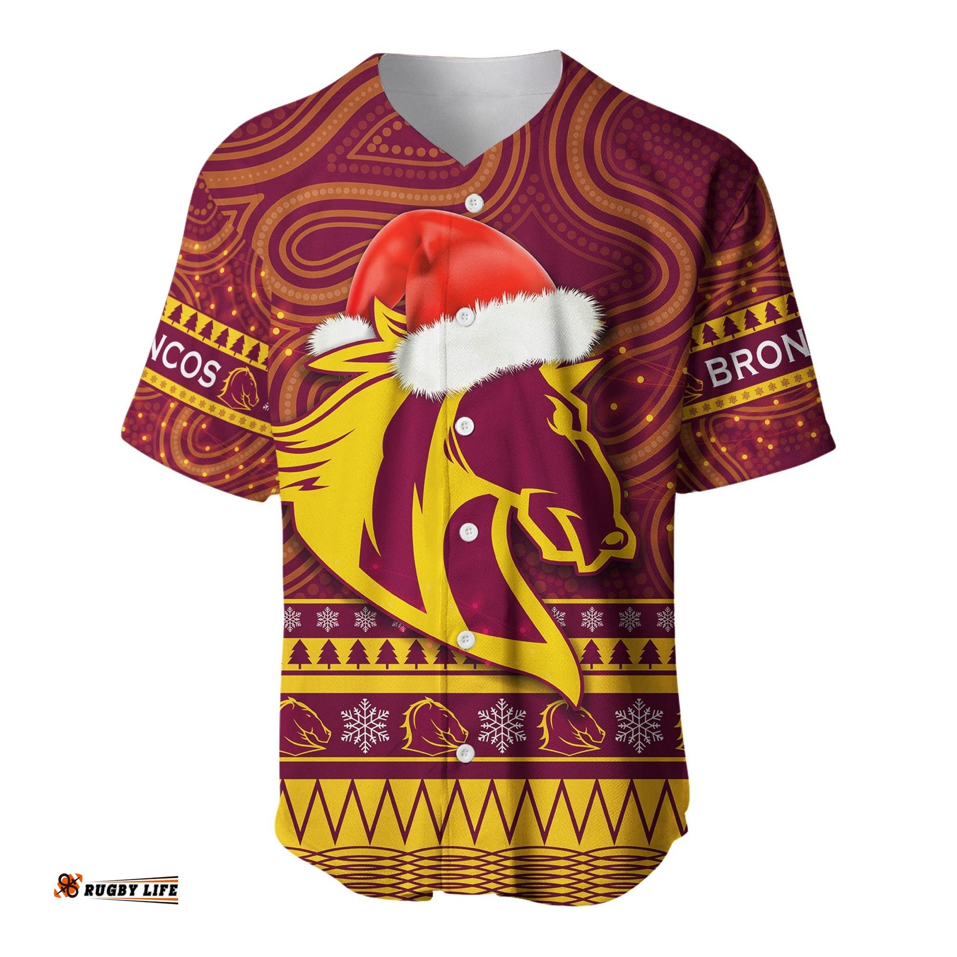 Broncos Christmas Baseball Jersey Shirt Brisbane Indigenous