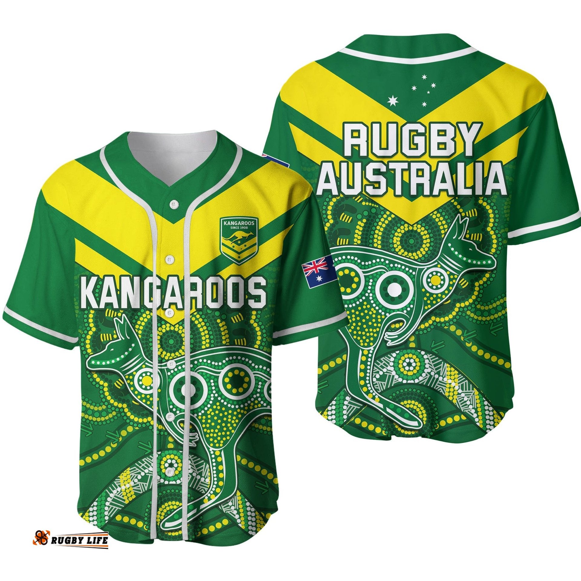 Australia Rugby Baseball Jersey Shirt Kangaroos Boomerang Aboriginal Ver.02