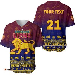 Custom Personalised And Number Brisbane Unique Lions Winter Season Baseball Jersey Shirt Lions Merry Christmas
