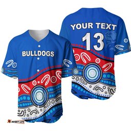 Custom Personalised Bulldogs Indigenous Baseball Jersey Shirt Western Custom Text and Number